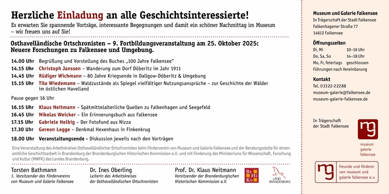 Geschichte erleben – Vorträge und Entdeckungen im Museum Falkensee, Brieselang Geschichte erleben – Vorträge und Entdeckungen im Museum Falkensee, Brieselang